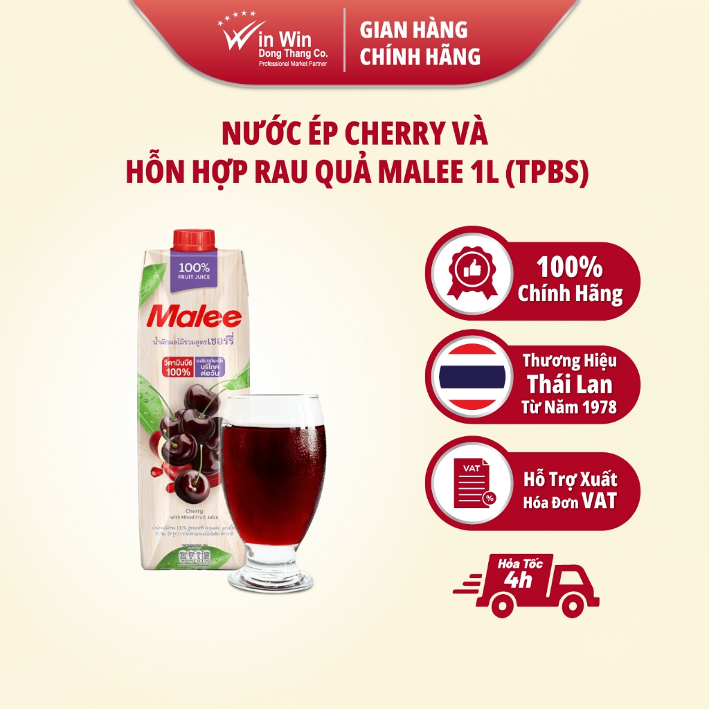 Nước Ép Cherry Và HH Rau Quả Malee 1L - Nhập Khẩu Thái Lan (TPBS) | Malee 100% Mixed Vegetable and F