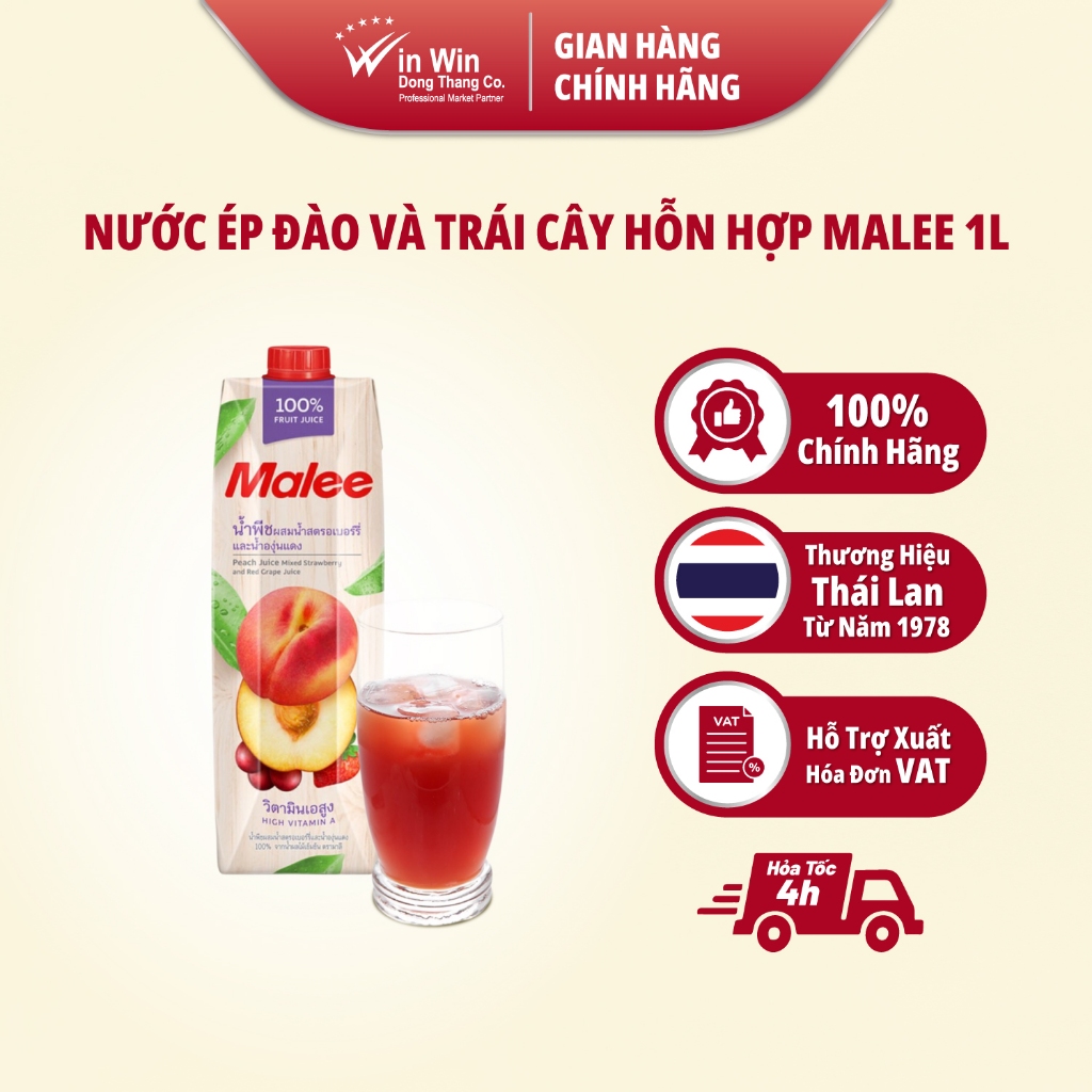 Nước Ép Đào Và Trái Cây Hỗn Hợp Malee 1L - Nhập Khẩu Thái Lan | Malee 100% Peach Juice Mixed Fruit J