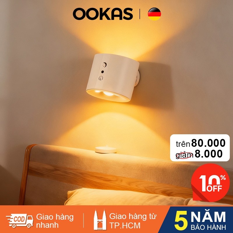 OOKAS Đèn Ngủ Không Dây Từ Tính, bóng đèn đầu giường, Đèn Ngủ Trang Trí, 360° Xoay