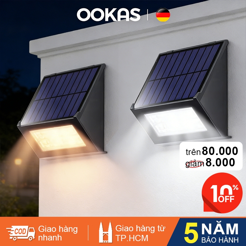 OOKAS Đèn tường năng lượng mặt trời, hắt tường, đèn LED rửa tường, đèn trang trí,không cần khoan đục