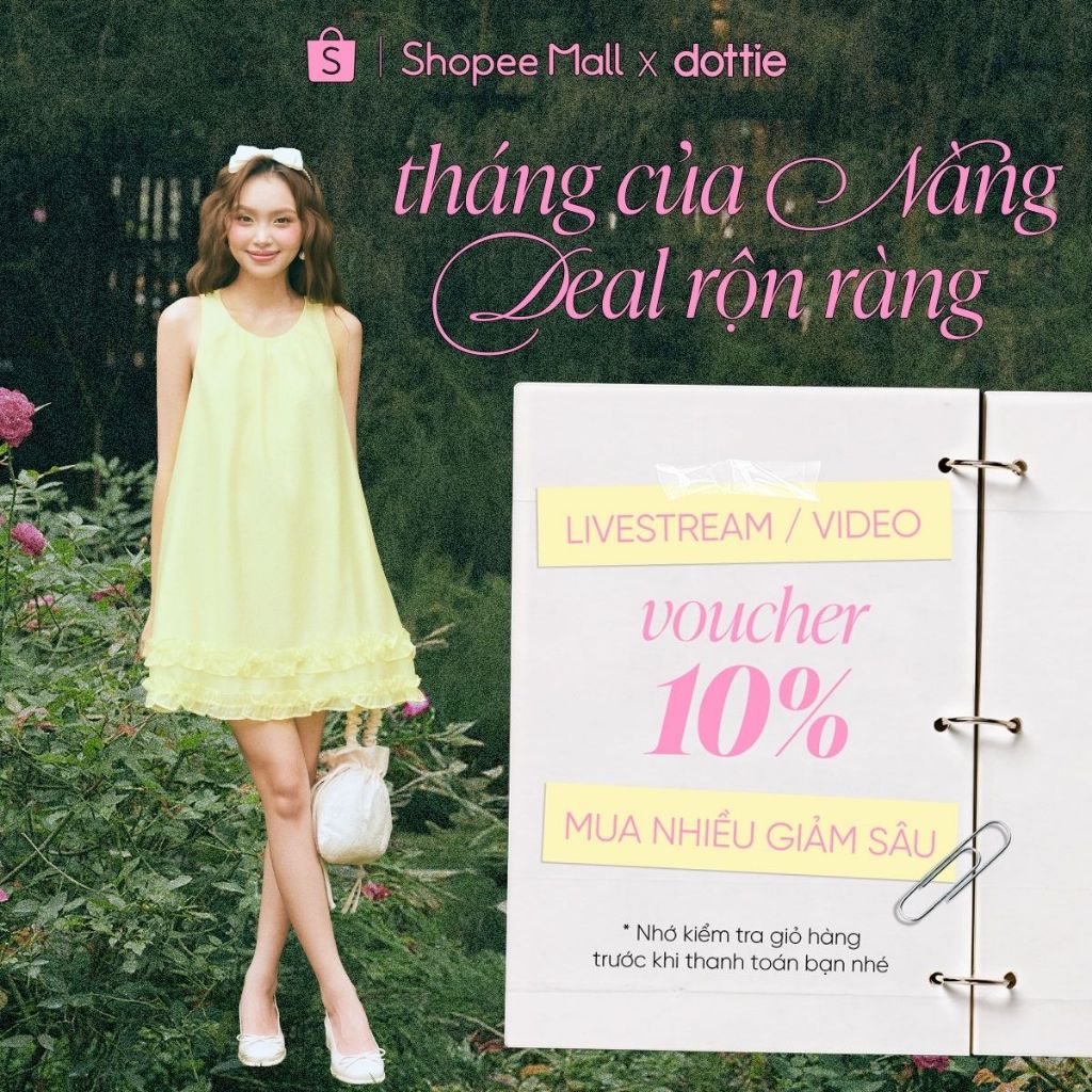 [SUMMER] DOTTIE - Đầm bèo rút nhún - Vàng - D0733