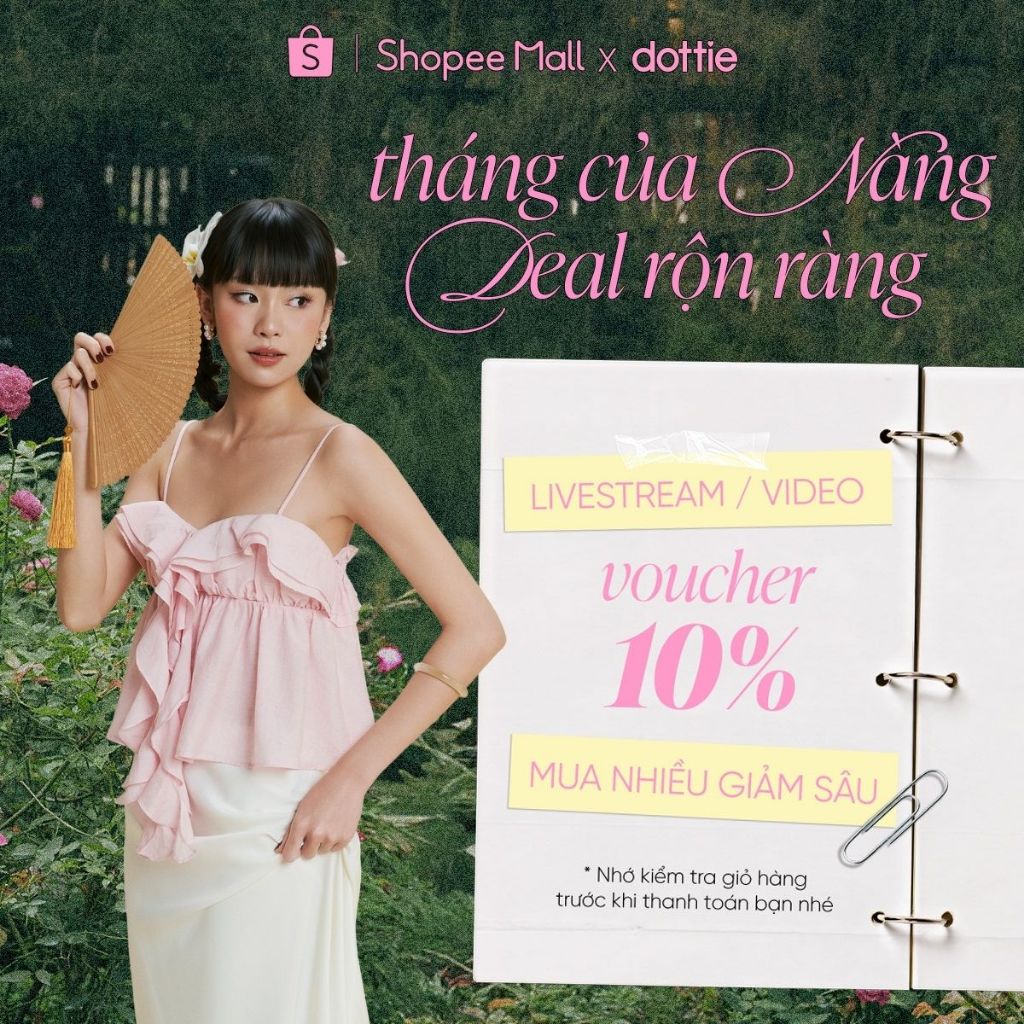 [SUMMER] DOTTIE - Áo 2 dây nữ tính gắn bèo - Hồng - T1182