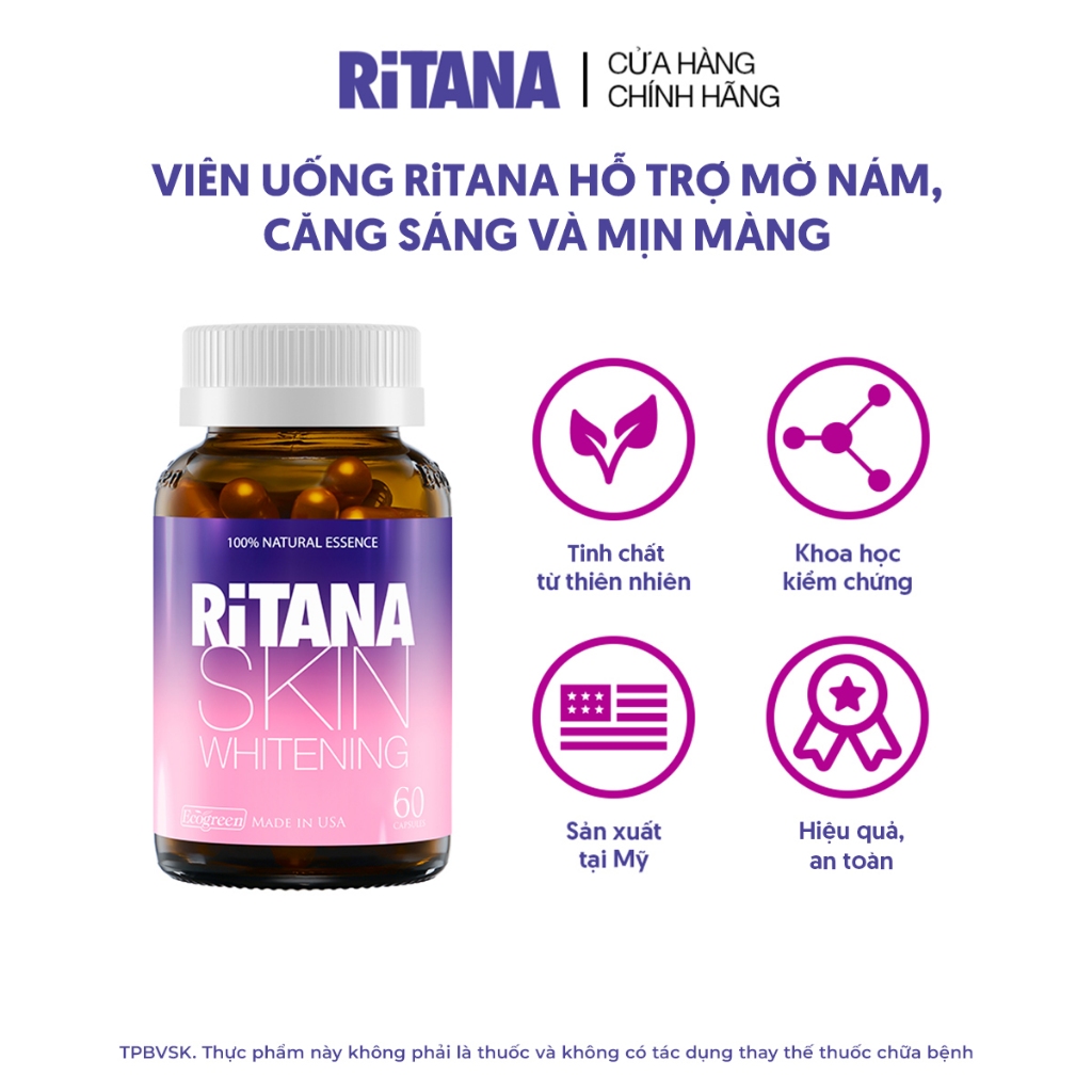 Viên Uống Trắng Da Ritana Ecogreen Chứa Glutathione Mờ Sạm Nám, Chống Nắng Cho Da