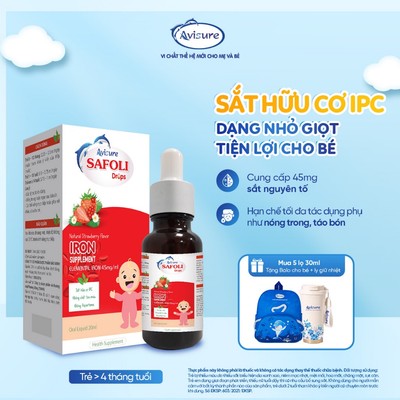 Sắt Avisure Safoli Drops TPBVSK Sắt Hữu Cơ Cho Trẻ Thiếu Máu, Sụt Cân, Da Xanh Xao 15ml