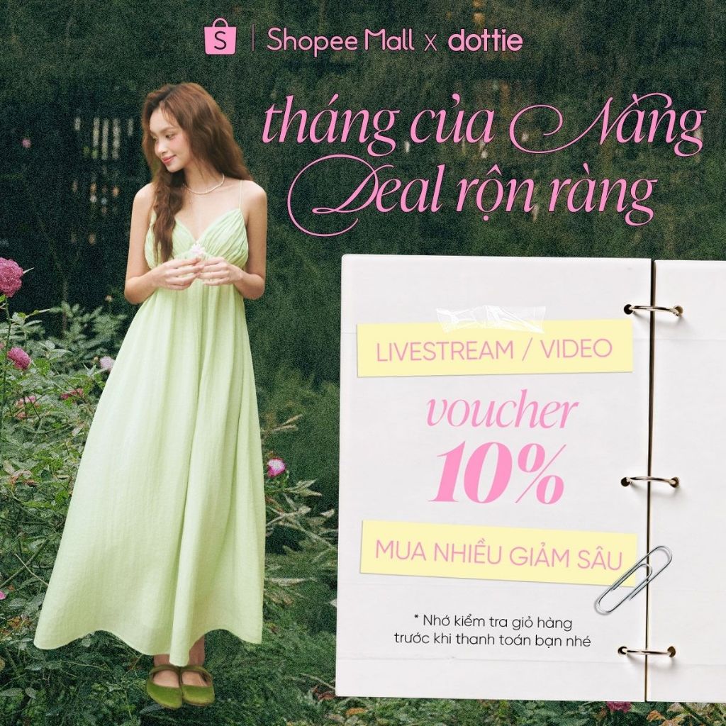 [SUMMER] DOTTIE - Đầm midi xếp nếp ngực - Xanh lá - D0730