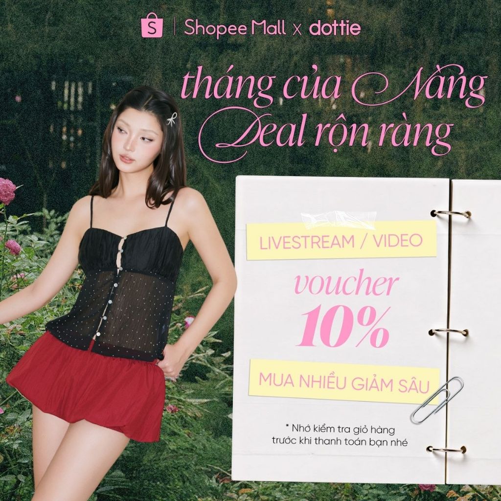 [SUMMER] DOTTIE - Áo hai dây phối vải nhún ngực - Đen - T1172