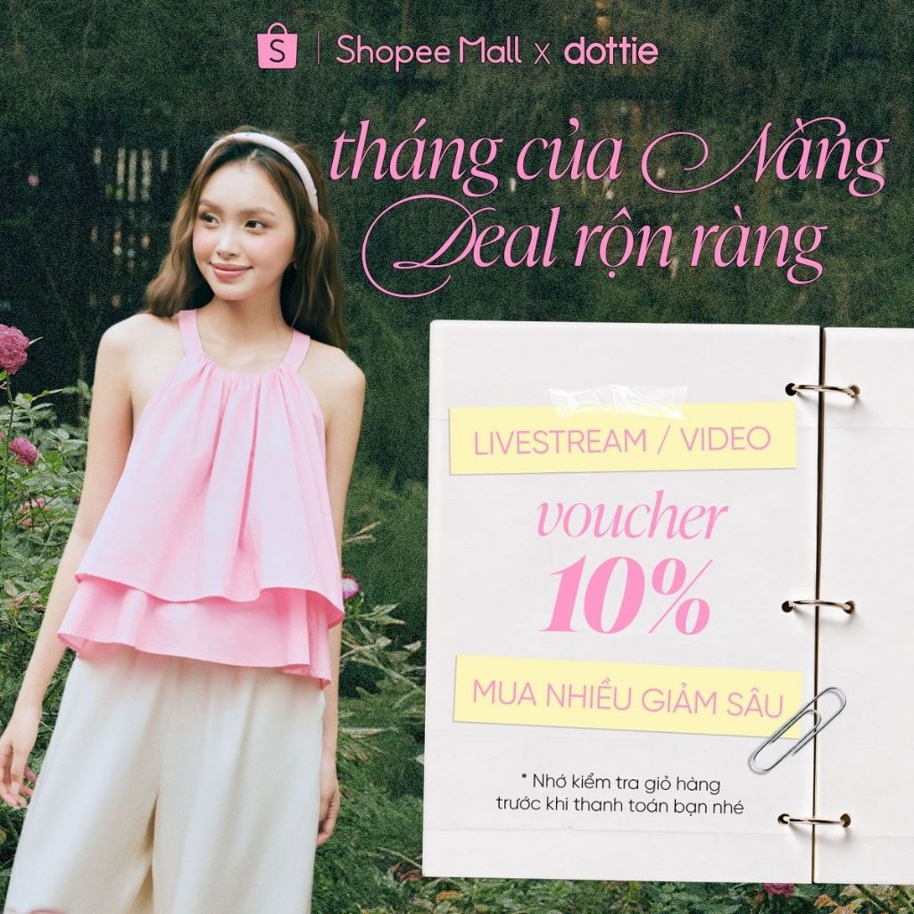 [SUMMER] DOTTIE - Áo yếm xòe 2 tầng - Hồng - T1184