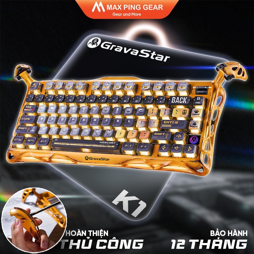 [HỎA TỐC] Bàn phím cơ Gravastar Mercury K1 Pro - Limited Edition Battleworn Yellow - Maxpinggear