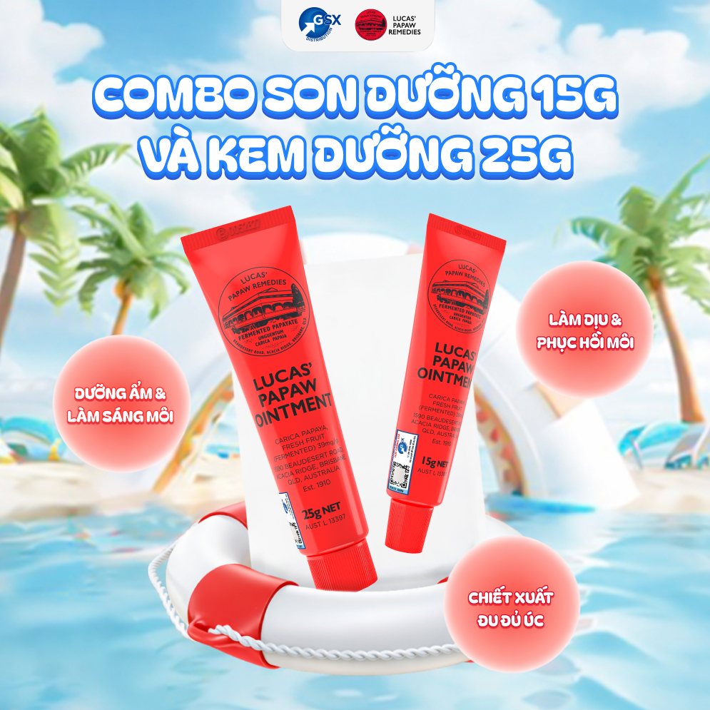 [Lucas Papaw] Combo 2 Kem Đu Đủ Lucas Papaw's Ointment 25g & 15g Dưỡng Môi Giảm Khô Nứt Da