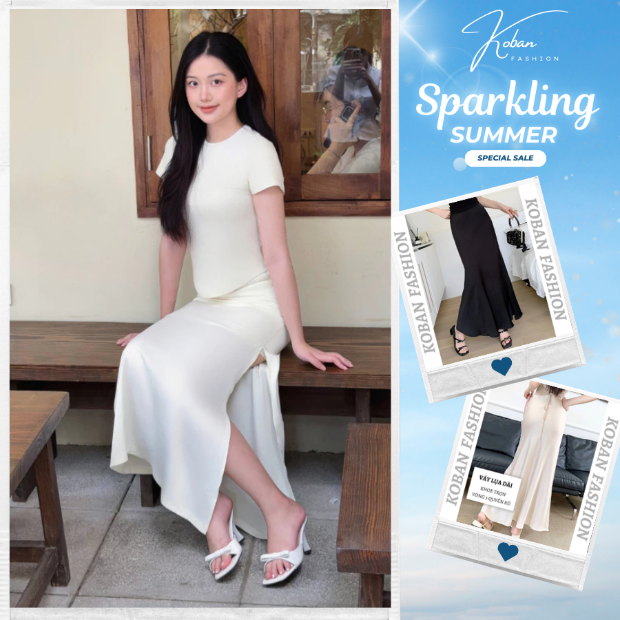 [KA25] Chân váy lụa dáng dài xẻ chân KOBAN, váy dài xẻ tà quyến rũ chất lụa siêu mềm mát mặc đi làm 
