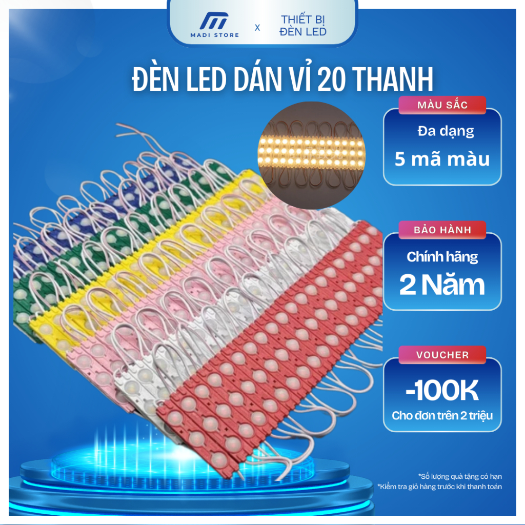 Led vỉ 20 thanh 3 mắt trực tiếp điện 220v led dán trang trí nội thất ngoài trời chống nước