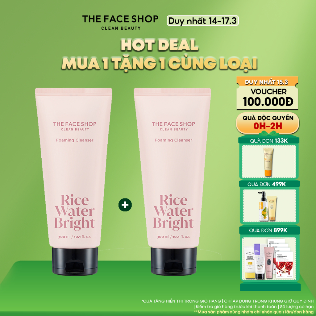 [FS] Combo 2 Sữa Rửa Mặt Làm Sạch Da THE FACE SHOP Rice Water Bright Cleansing Foam 300ml