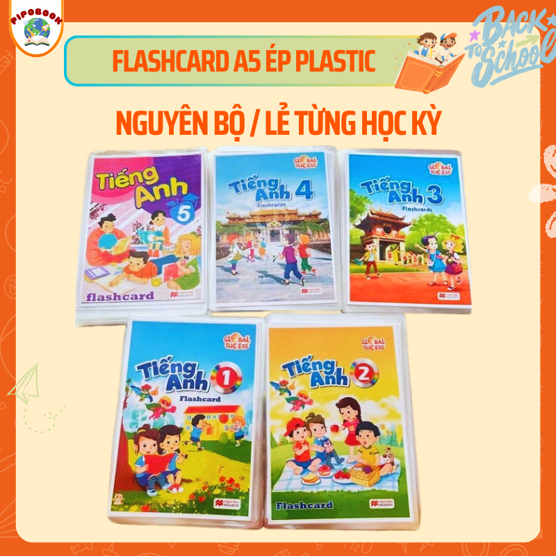 flashcard tiếng anh lớp 1,2,3 4 5 global success khổ a5 ép plastic 2 mặt