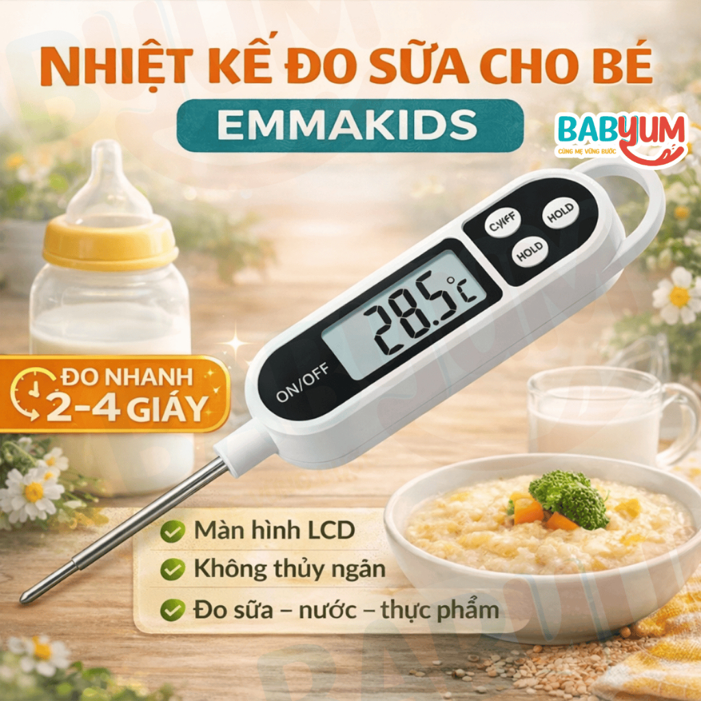 Nhiệt kế đo sữa cho bé Emmakids | Nhiệt kế điện tử đo nước, thực phẩm LCD
