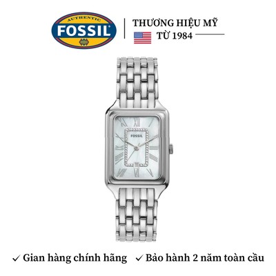 Đồng hồ nữ Fossil Raquel ES5306 mặt chữ nhật xà cừ 26MM, dây kim loại màu bạc
