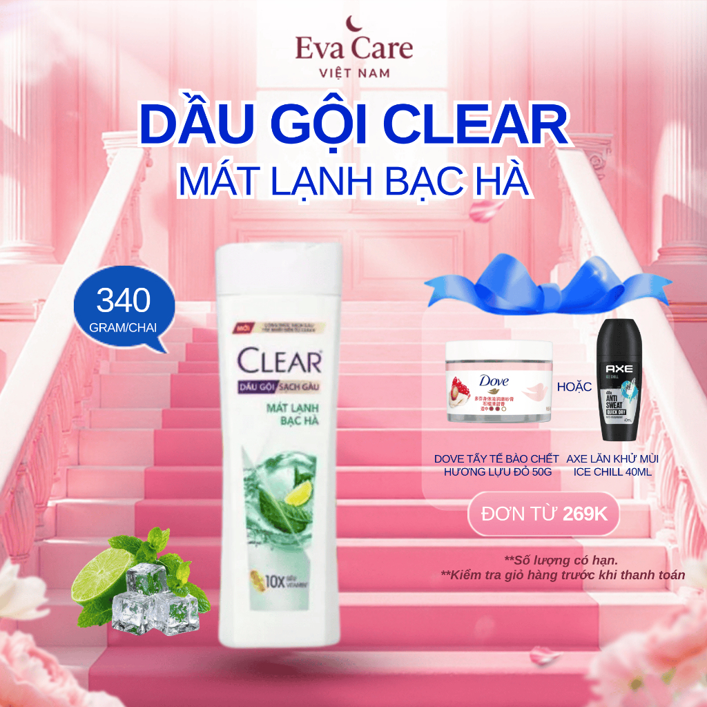 Dầu Gội Clear Mát Lạnh Bạc Hà Chai 340g