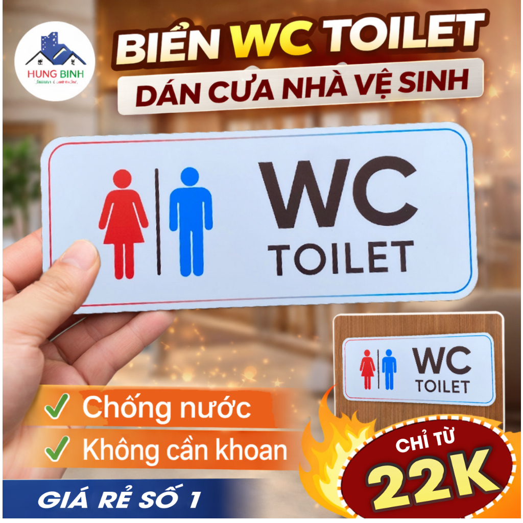 Biển Báo Nhà Vệ Sinh, Biển Nhà Vệ Sinh, Bảng Toilet, Biển WC,  Dán Tường, Chống Nước, Chống Nắng