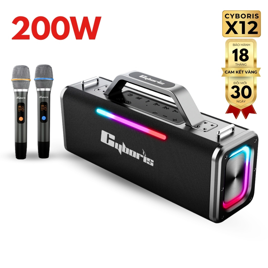 Loa Bluetooth CYBORIS X12 Karaoke 200W, Pin 18000mAh, Loa Chính Hãng bảo hành 18 Tháng