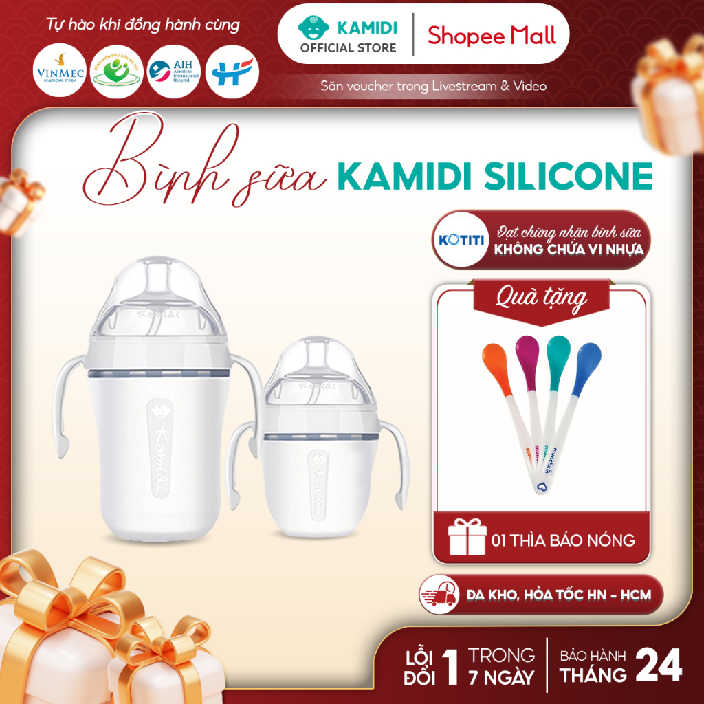 Bình Sữa Kamidi Chất Liệu Silicon Trắng Bình Sữa Cho Bé Chống Sặc Đầy Hơi Bé Ti Được Ở Mọi Tư Thế