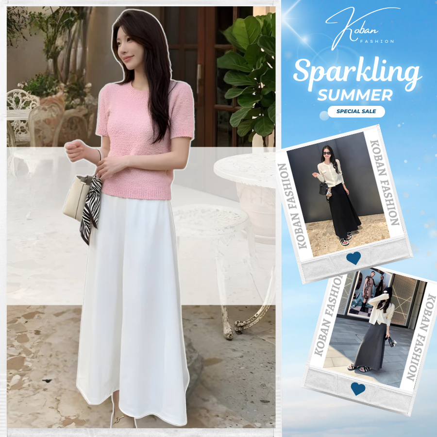[KA10 CẠP KHÓA] Chân váy trắng dài KOBAN phong cách Hàn Quốc váy dài dáng suông chất umi co giãn