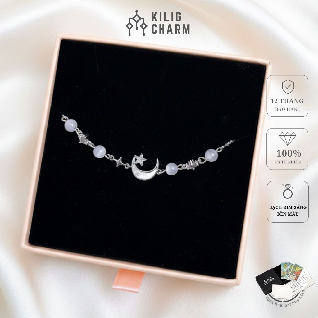 Lắc tay vòng tay nữ đính đá charm mix đá mắt mèo trắng dây rút freesize sang trọng KILIG CHARM KC24