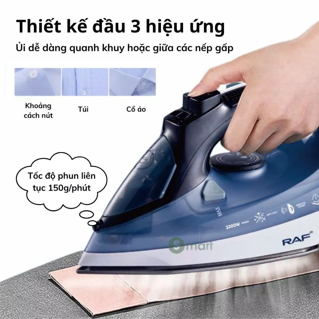 Bàn Ủi Hơi Nước Cầm Tay QCOOKER Công Suất 2200W, bàn là hơi nước CAO CẤP đế gốm, 2 chế độ ủi khô & ủ