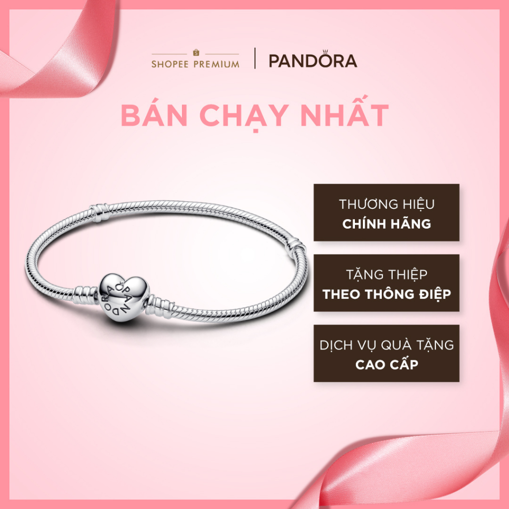 [CHÍNH HÃNG][GIÁ ĐỘC QUYỀN] Vòng Tay Pandora Moments Bạc Dây Rắn Khóa Trái Tim 590719