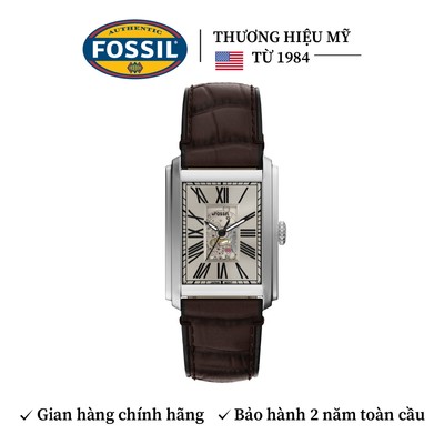 Đồng hồ nam cơ Fossil Carraway Automatic máy Miyota ME3272 mặt chữ nhật 30MM vàng kem, dây da thật màu nâu