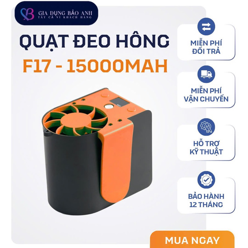 Quạt Đeo Thắt Lưng Tích Điện F17 7 Cấp - Động Cơ Không Chổi Than - Quạt Làm Mát Lưng. Chạy 12-32h - 