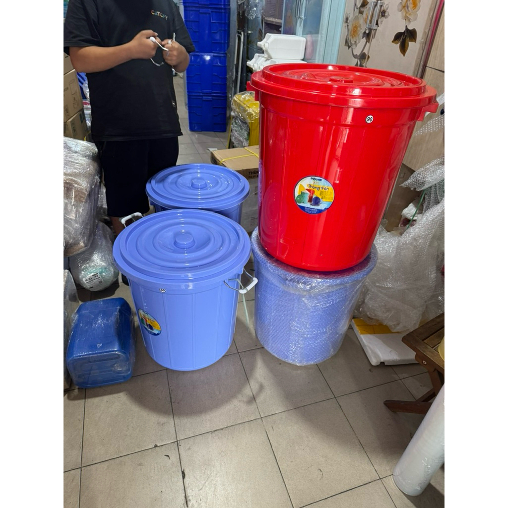 Thùng nhựa tròn có nắp - duy Tân , thùng nhựa tròn dựng nước 25 lít -35 lít-45 lít-60 lít-90 lít-120