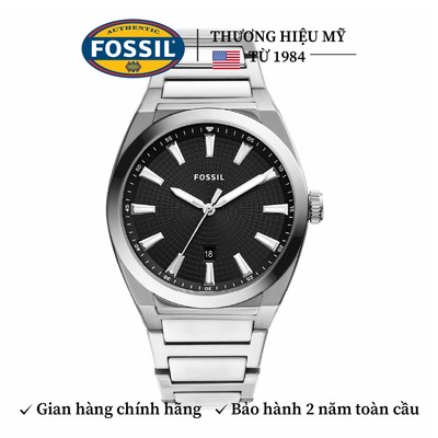 Đồng hồ nam Fossil Everett dây kim loại, xem ngày, mặt đen 42 MM, màu bạc, FS5821