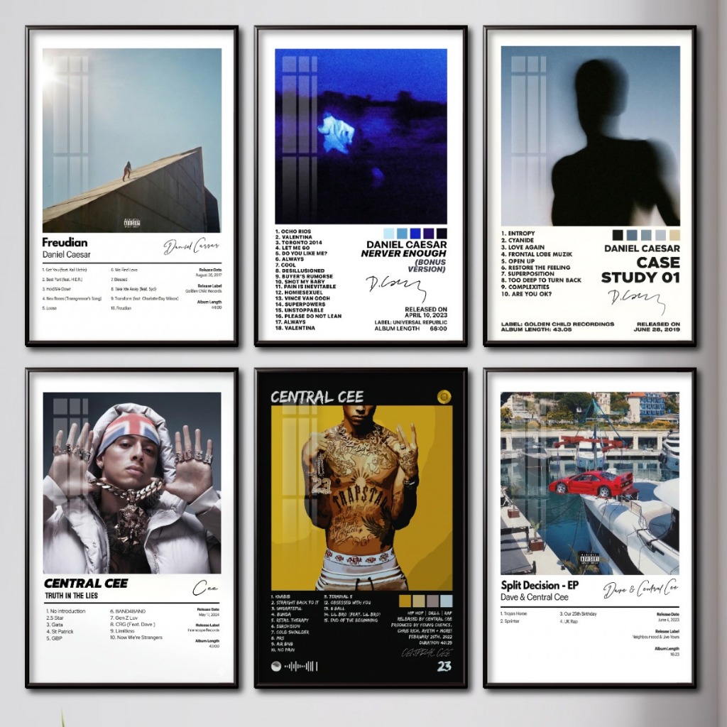 Tranh Album Âm Nhạc Daniel Caesar, Central Cee Tráng Gương Khung Composite Decor Treo Tường Trang Tr