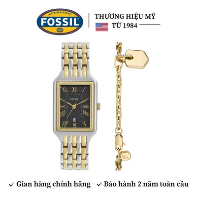Đồng hồ nữ Fossil RAQUEL 23MM mặt số hình chữ nhật màu đen, dây thép không gỉ màu demi ES5376SET