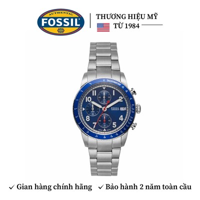 Đồng hồ nam Fossil SPORT TOURER Chronograph dây thép không gỉ - màu bạc, mặt 42MM màu xanh, FS6047