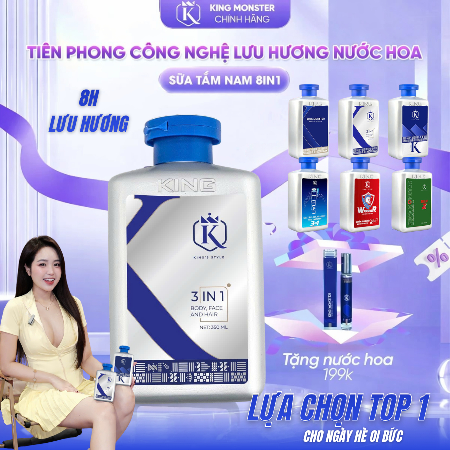 Sữa tắm gội nam King Monster hương nước hoa cao cấp 350ml