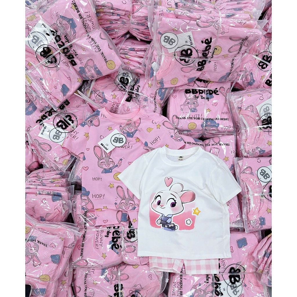 Bộ cotton cộc thỏ bunny trắng hồng BBbebe