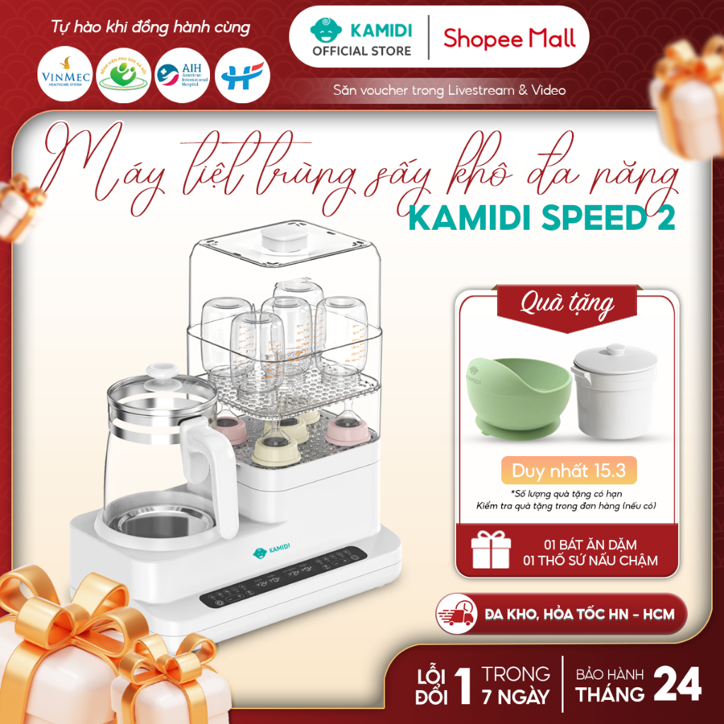 Máy Hâm Sữa Đun Nước Tiệt Trùng Sấy Khô Bình Sữa Đa Năng Kamidi Speed 2