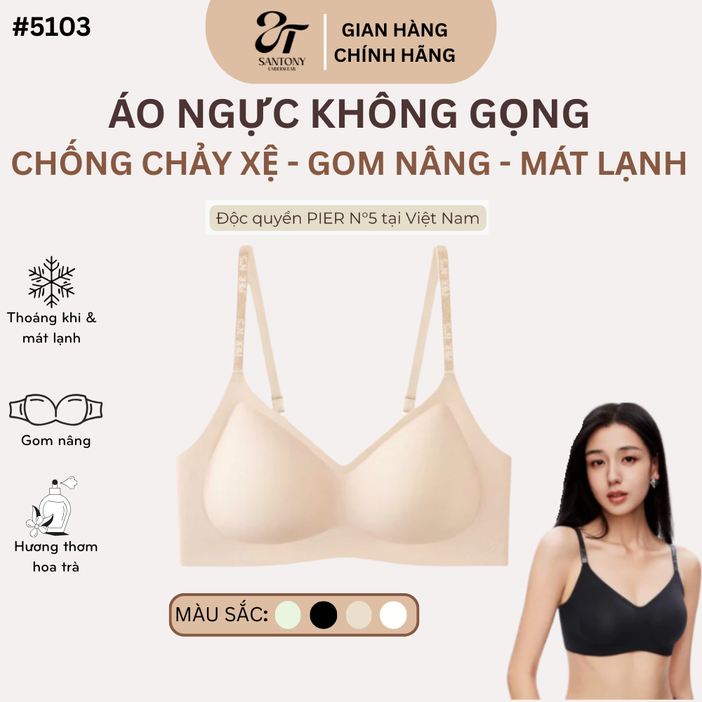 [SANTONY] Áo Ngực Không Gọng SANTONY, 3 Móc Cài, Thảo Mộc Form Giọt Nước, Dây Lấp Lánh Thoáng Khí 51