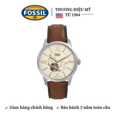 Đồng hồ cơ nam Fossil TOWNSMAN Automatic ME3266 dây da nâu, mặt kem 44mm, lộ cơ