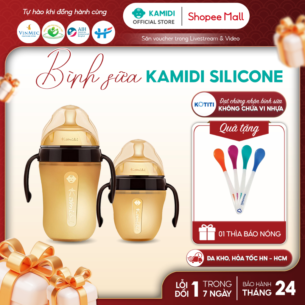 Bình Sữa Kamidi Chất Liệu Silicon An Toàn Cho Bé Sơ Sinh Chống Sặc Và Đầy Hơi Hiệu Quả Bé Ti Mọi Tư Thế