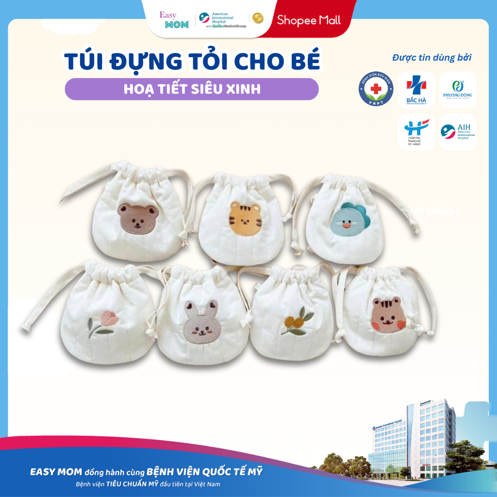 Túi Rút Đựng Lì Xì Cho Bé Easy MOM - Túi Đựng Tỏi Mini Thêu Hình Thú Dễ Thương