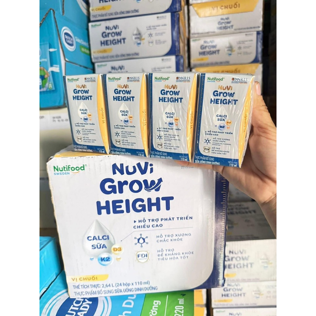 NuVi Grow Height 110ml - Vị Chuối Dễ Uống Hỗ Trợ Phát Triển Chiều Cao Bổ Sung Canxi D3 K2 Thùng 24 H