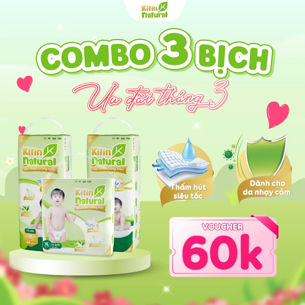 Tã Bỉm KITIN NATURAL Mỏng Thoáng, Thấm Hút Tức Thì, An Toàn Cho Làn Da Bé