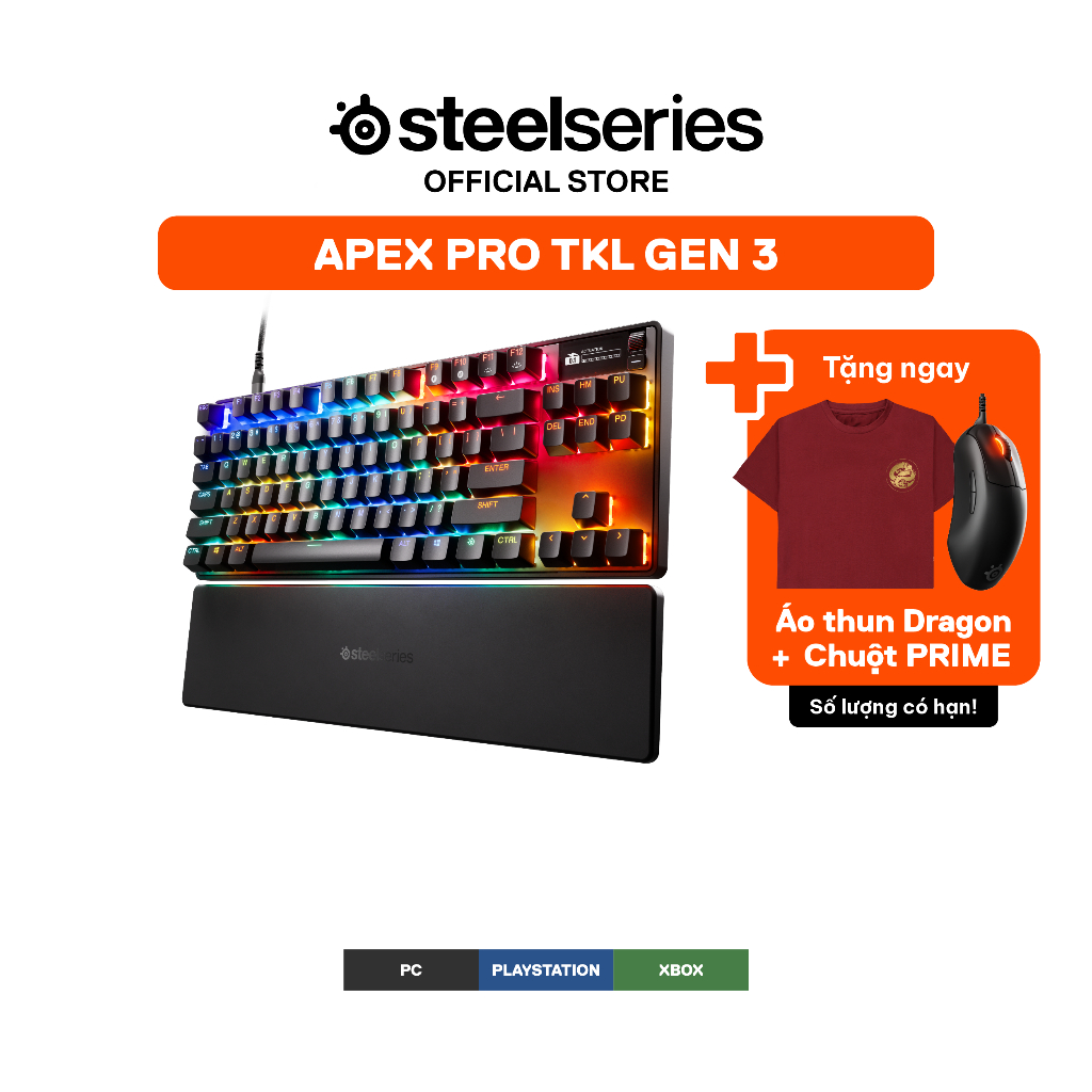 Bàn phím gaming có dây SteelSeries Apex Pro TKL Gen 3 kèm kê tay