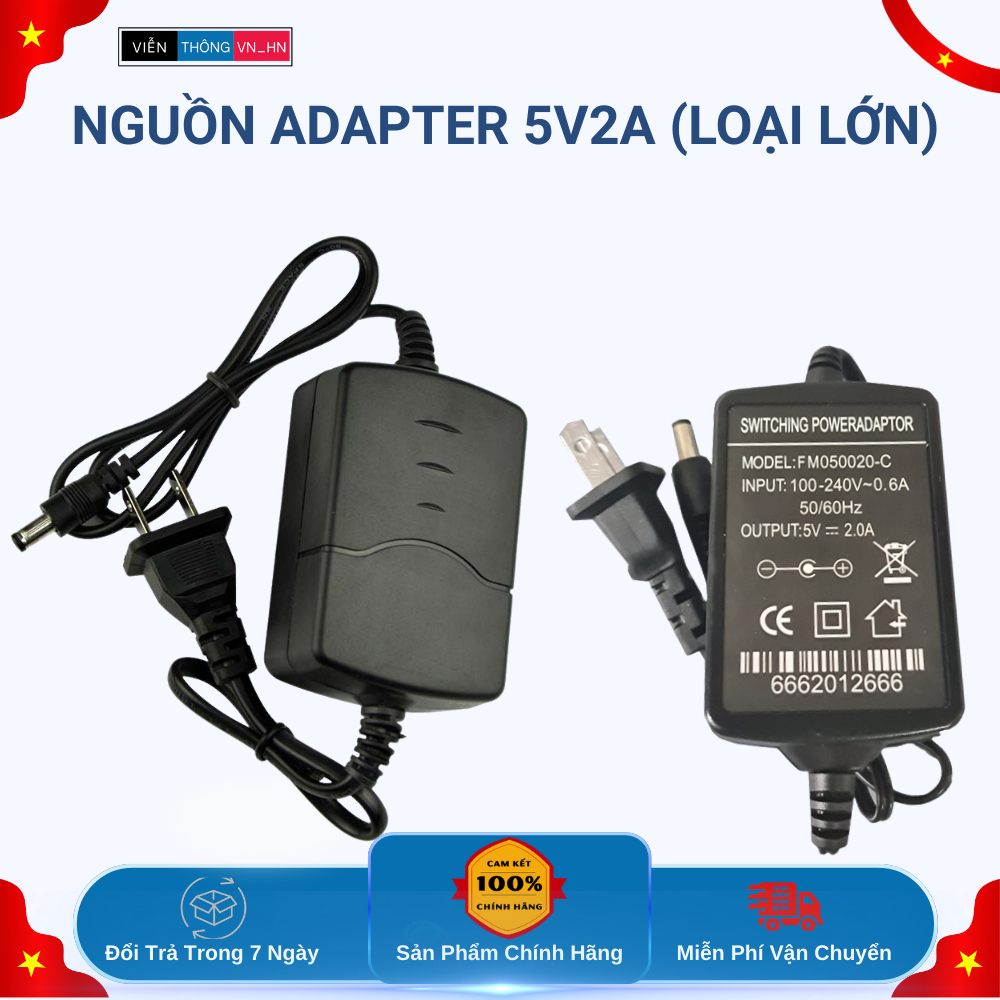 Nguồn Adapter 5V 2A (Loại Lớn) – Ổn Định, Bền Bỉ, Tương Thích Nhiều Thiết Bị