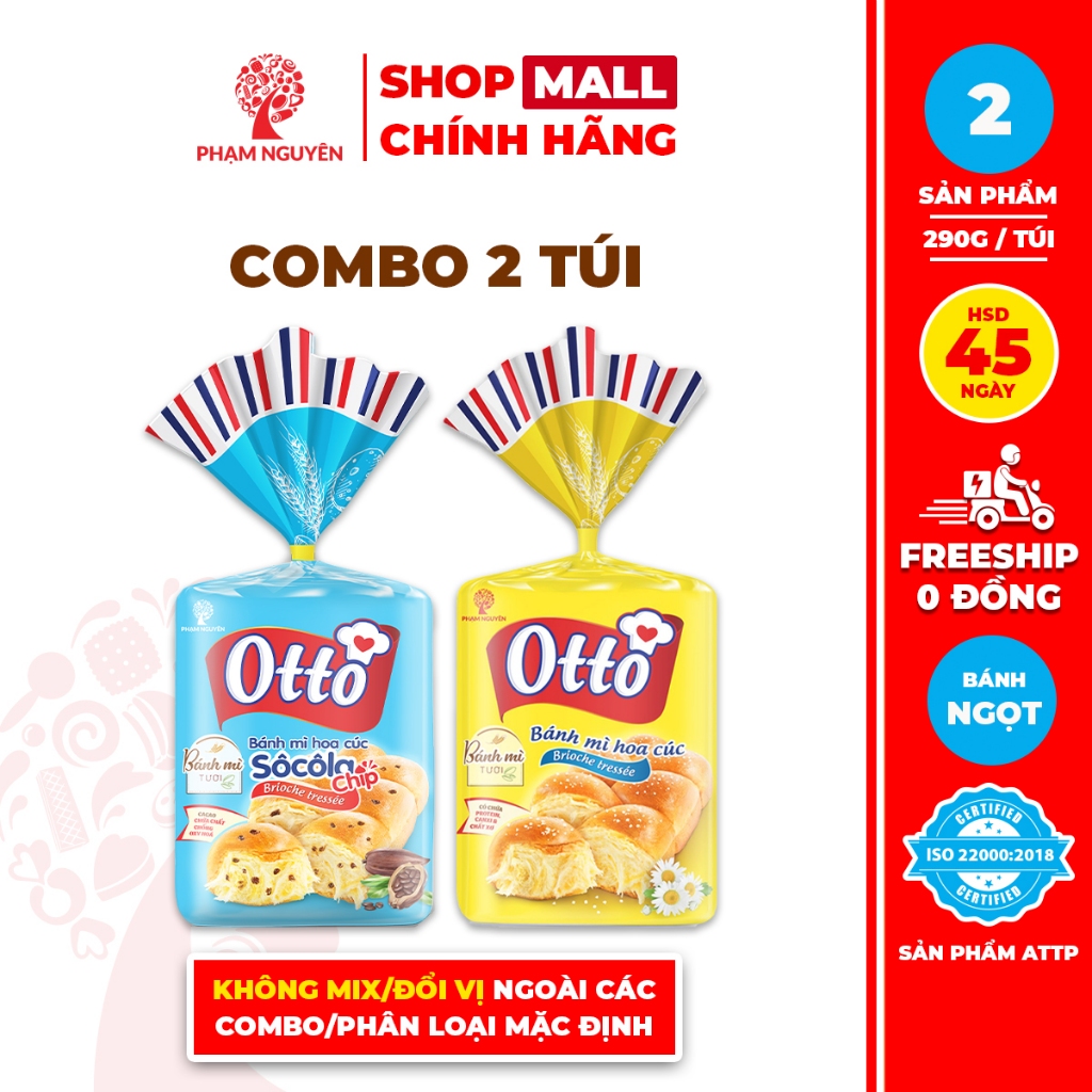 Combo 2 Túi Bánh mì Hoa Cúc Otto Phạm Nguyên - Otto Brioche Tressée 290g | Bánh ăn sáng tiện lợi | Đ