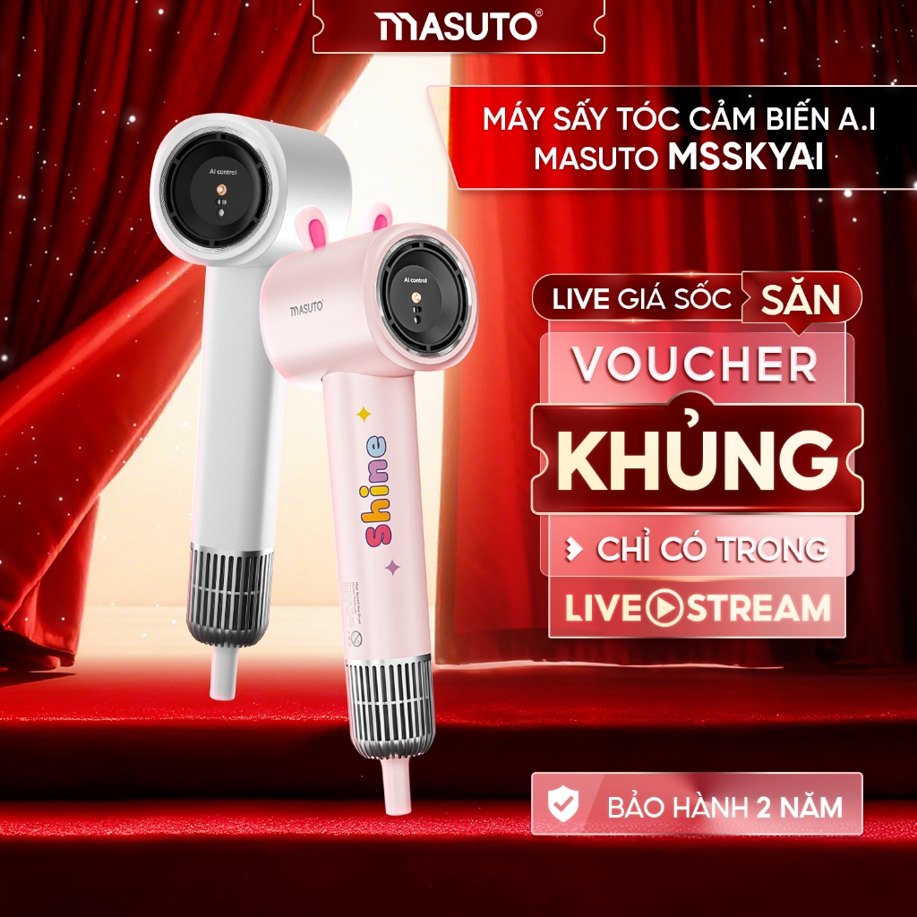 Máy sấy tóc AI ion âm Masuto SkyAI cảm biến tự động điều chỉnh nhiệt độ bảo vệ da đầu tối ưu