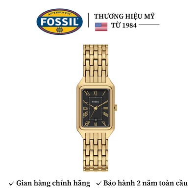 Đồng hồ nữ Fossil Raquel ES5434 mặt đen hình chữ nhật, 23MM, dây thép không gỉ mạ vàng