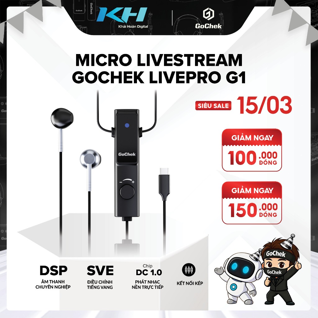 Micro Hát Livestream GoChek LivePro G1 Tích Hợp Đa Chức Năng, Dễ Dàng Sử Dụng, Micro Kết Nối Đa Thiế