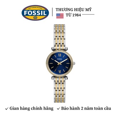 Đồng hồ nữ Fossil CARLIE ES5438 mặt xanh dương, 28MM viền đá, dây thép không gỉ 2-tone